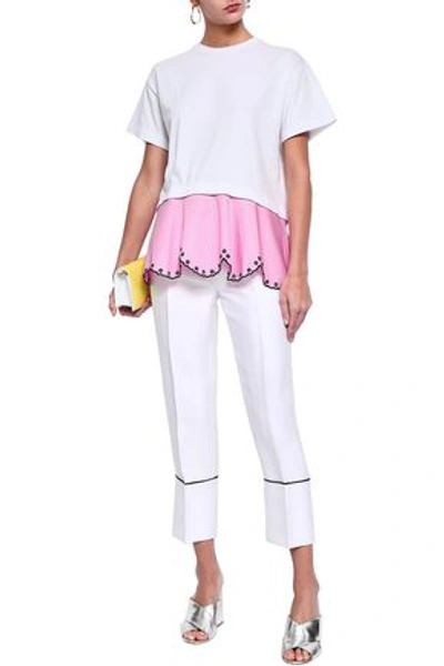 Shop Emilio Pucci Woman Two-tone Broderie Anglaise-paneled Cotton-blend Jersey T-shirt White