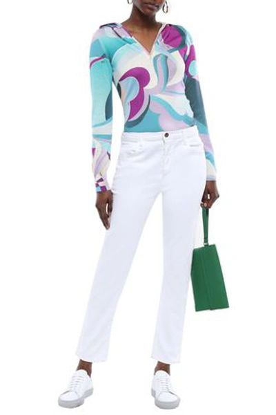 Shop Emilio Pucci Printed Silk And Cashmere-blend Hoodie In Turquoise