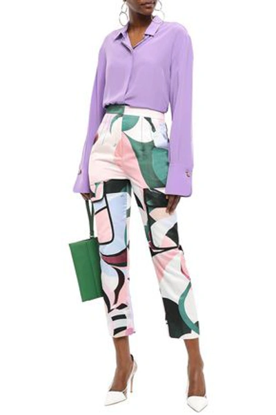 Shop Emilio Pucci Woman Cropped Printed Sateen Tapered Pants Baby Pink