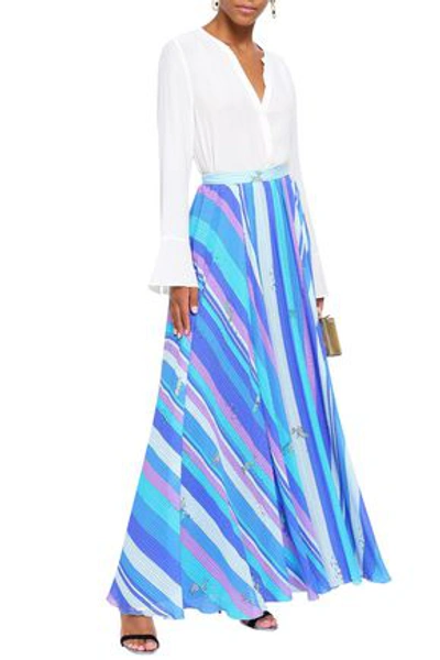 Shop Emilio Pucci Woman Striped Silk-seersucker Maxi Skirt Azure