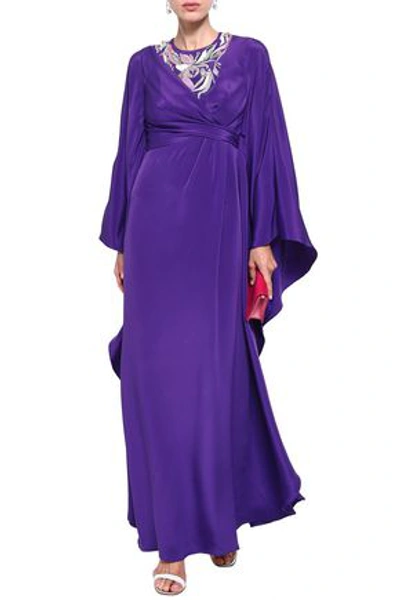 Shop Emilio Pucci Woman Wrap-effect Embellished Silk-charmeuse Kaftan Purple