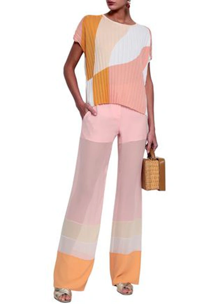 Shop Emilio Pucci Color-block Silk-chiffon Wide-leg Pants In Baby Pink