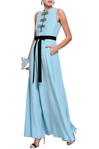 Shop Emilio Pucci Woman Tie-front Bow-embellished Silk Maxi Dress Sky Blue