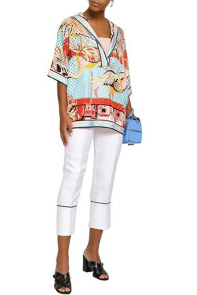 Shop Emilio Pucci Woman Perforated Printed Silk-twill Blouse Coral