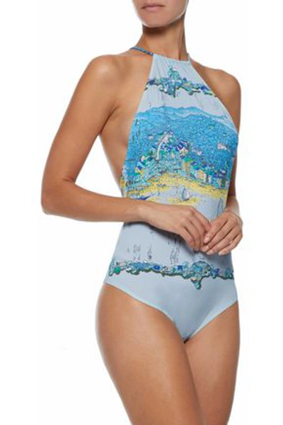 Shop Emilio Pucci Printed Swimsuit In Sky Blue