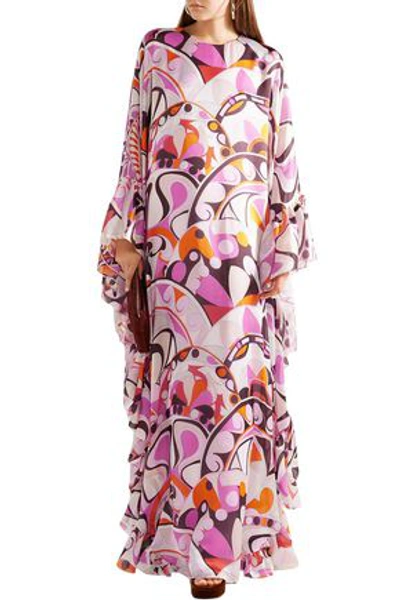 Shop Emilio Pucci Woman Ruffled Printed Silk-georgette Maxi Dress Pink