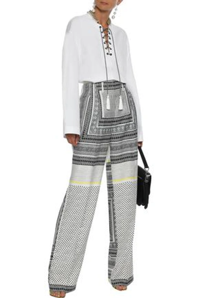 Shop Etro Lace-up Embellished Cotton-poplin Tunic In White