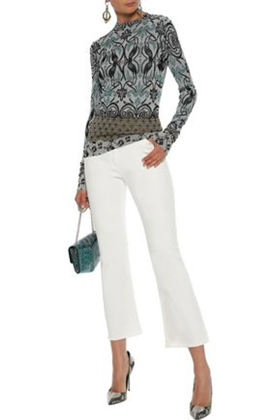 Shop Etro Woman Embroidered Mid-rise Kick-flare Jeans White