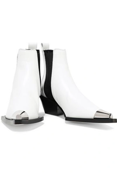 Shop Helmut Lang Woman Embellished Leather Ankle Boots White