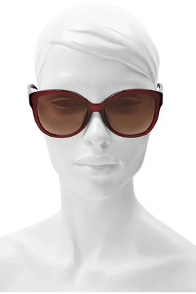 Shop Fendi Woman Cat-eye Crystal-embellished Acetate Sunglasses Burgundy