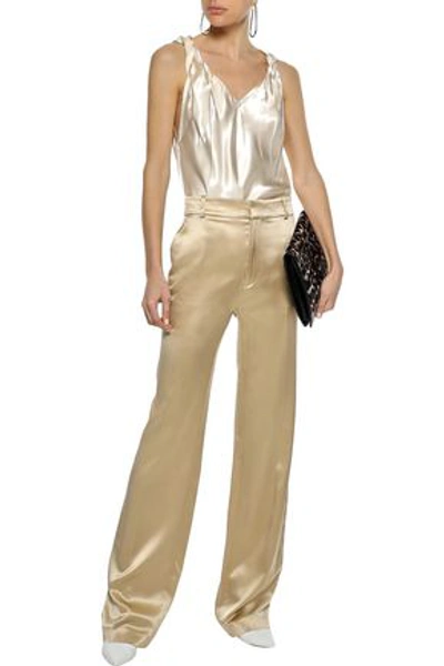 Shop Helmut Lang Woman Twisted Knotted Satin-twill Camisole Ecru