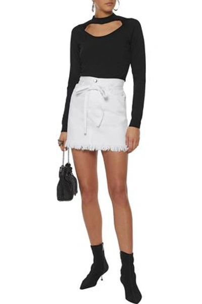 Shop Frame Woman Le High Bow-detailed Frayed Denim Mini Skirt White