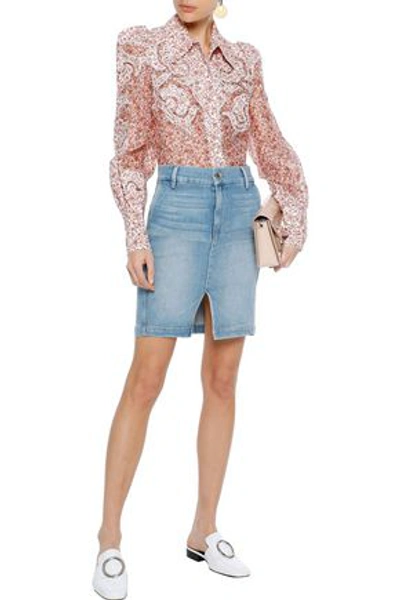 Shop Frame Woman Faded Denim Mini Skirt Light Denim
