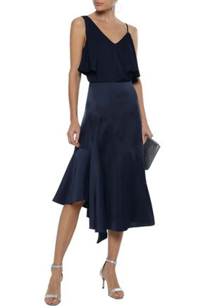 Shop Iris & Ink Maisy Asymmetric Satin-crepe Midi Skirt In Midnight Blue