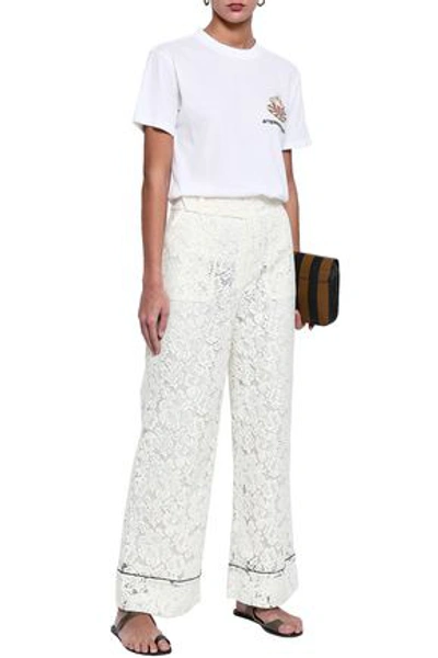 Shop Ganni Jerome Corded Lace Wide-leg Pants In Ivory