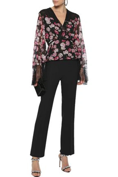 Shop Giambattista Valli Woman Lace-paneled Floral-print Silk-georgette Blouse Black