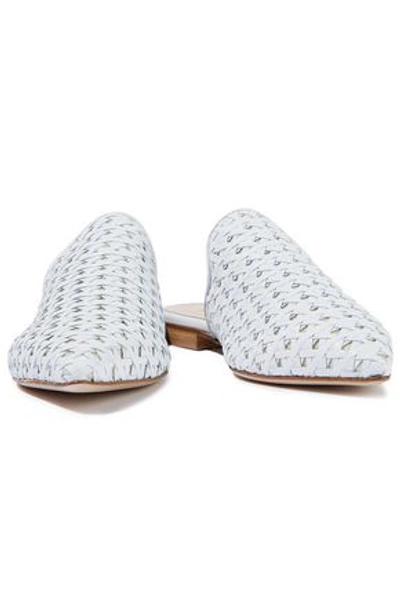 Shop Iris & Ink Avery Woven Leather Slippers In White