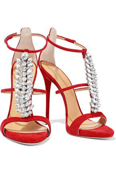 Shop Giuseppe Zanotti Woman Coline Crystal-embellished Suede Sandals Red