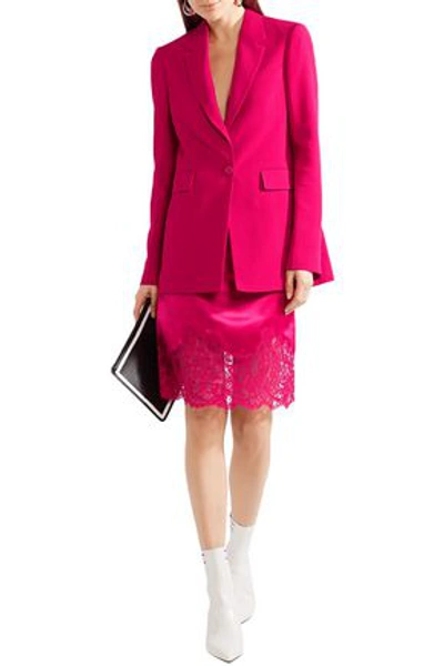 Shop Givenchy Lace-paneled Silk-satin Mini Pencil Skirt In Fuchsia