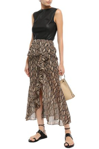 Shop Goen J Goen.j Woman Asymmetric Ruffled Snake-print Chiffon Midi Skirt Animal Print