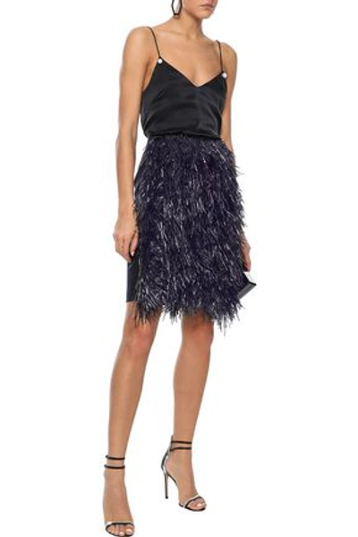 Shop Goen J Goen.j Woman Fringed Wool And Cashmere-blend Mini Skirt Midnight Blue