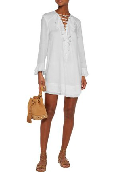 Shop Iro Woman Florine Lace-up Ruffled Voile Mini Dress White