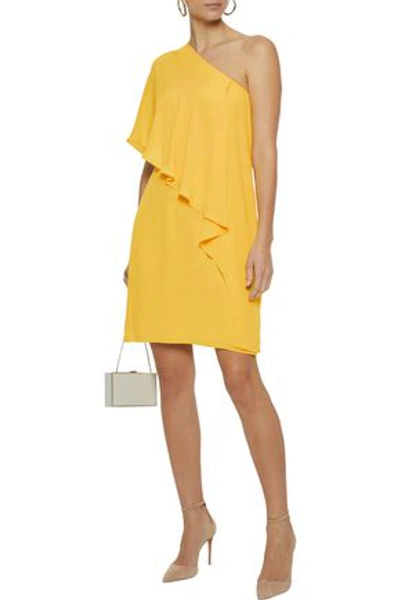 Shop Halston Heritage Woman One-shoulder Ruffled Crepe De Chine Dress Yellow