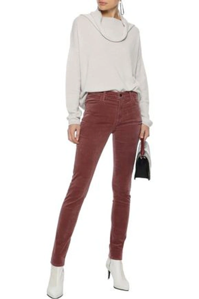 Shop J Brand Maria Cotton-blend Velvet Skinny Pants In Brick
