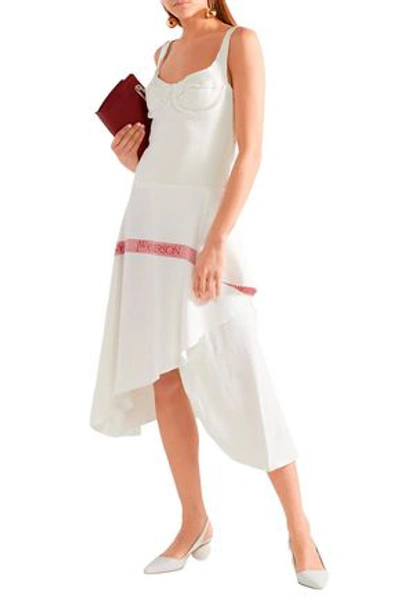 Shop Jw Anderson J.w.anderson Woman Wrap-effect French Terry And  Linen Midi Dress Ivory