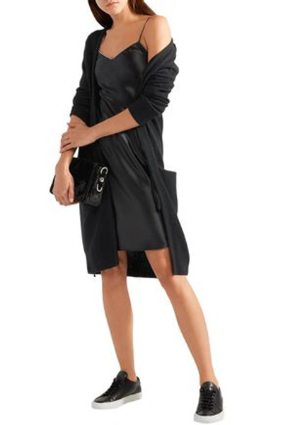 Shop Helmut Lang Embellished Silk-satin Mini Dress In Black