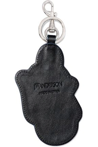 Shop Jw Anderson J.w.anderson Woman Embroidered Brushed-felt And Leather Keychain Black