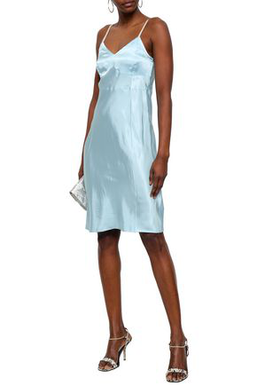 baby blue satin slip dress