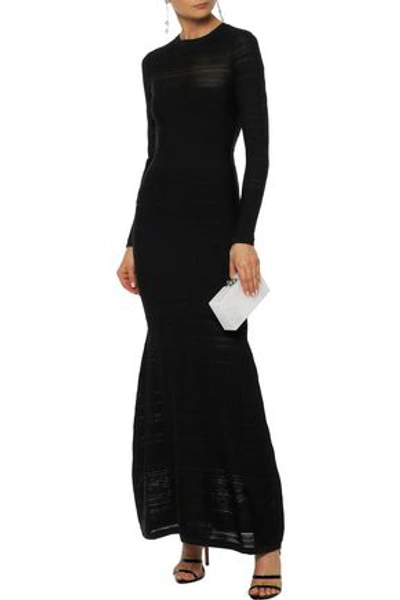 Shop Herve Leger Crochet Knit-paneled Bandage Gown In Black