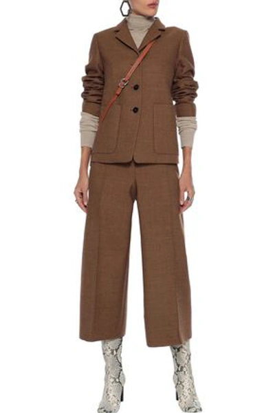 Shop Jil Sander Woman Cropped Wool-tweed Wide-leg Pants Light Brown