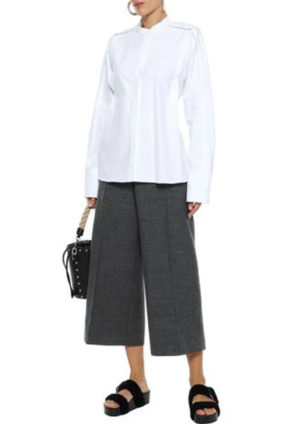 Shop Jil Sander Cropped Wool-tweed Wide-leg Pants In Dark Gray