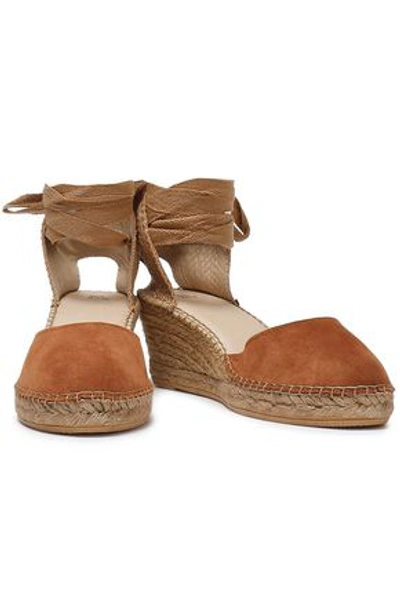 Shop Iris & Ink Peyton Canvas And Suede Wedge Espadrilles In Tan