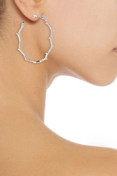 Shop Cz By Kenneth Jay Lane Vine Rhodium-plated Crystal Hoop Earrings In Silver