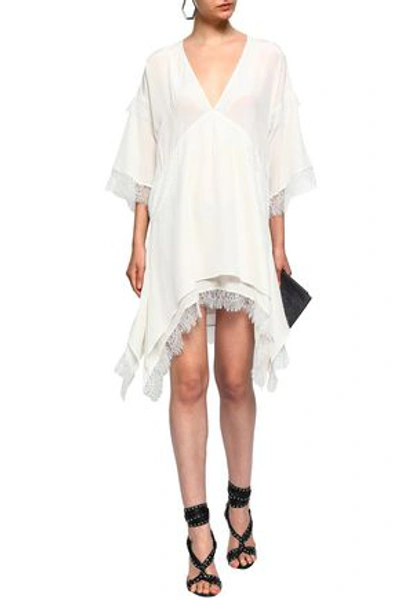 Shop Iro Hanano Lace-trimmed Silk Crepe De Chine Mini Dress In Ivory