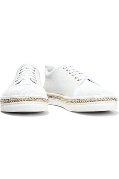Shop Lanvin Woman Chain-trimmed Lizard-effect And Textured-leather Sneakers White