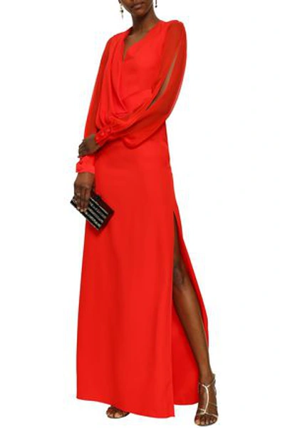 Shop Lanvin Chiffon-paneled Draped Crepe Gown In Red