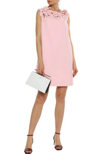 Shop Lanvin Woman Floral-appliquéd Wool-crepe Mini Dress Baby Pink