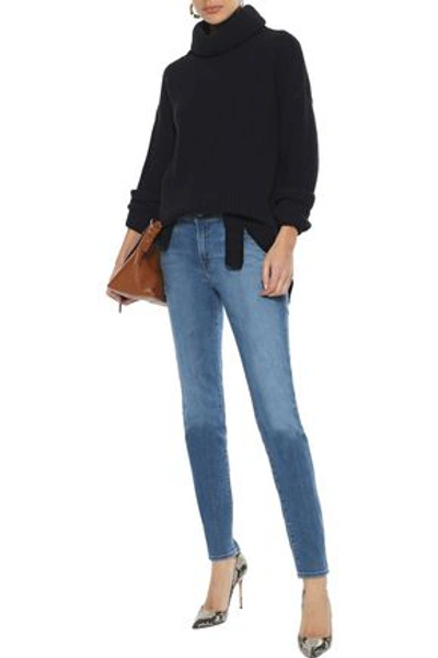 Shop J Brand 620 Zip-detailed Distressed Mid-rise Skinny Jeans In Mid Denim
