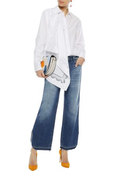 Shop J Brand Distressed Mid-rise Wide-leg Jeans In Mid Denim