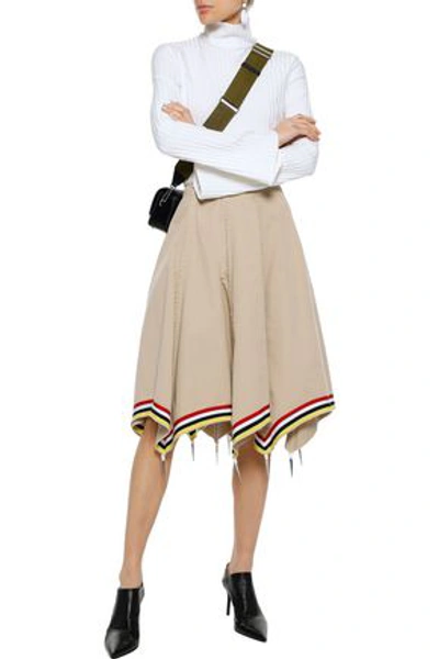 Shop Jw Anderson J.w.anderson Woman Grosgrain-trimmed Embellished Cotton-twill Skirt Beige