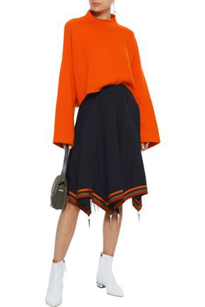 Shop Jw Anderson J.w.anderson Woman Grosgrain-trimmed Embellished Cotton-twill Skirt Navy