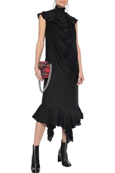 Shop Jw Anderson J.w.anderson Woman Ruffle-trimmed Silk Midi Dress Black