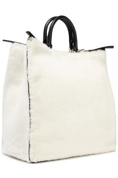 Shop Jil Sander Woman Marine Leather-trimmed Shearling Tote Off-white