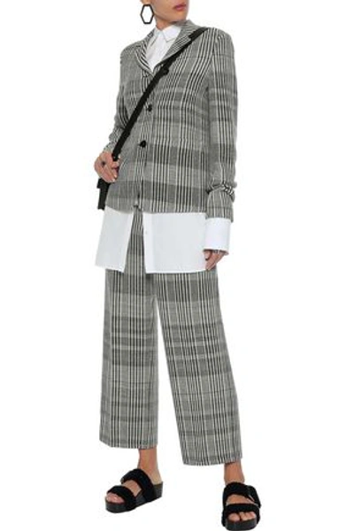 Shop Jil Sander Woman Cropped Checked Wool-blend Wide-leg Pants Black