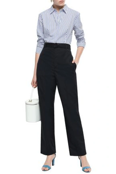 Shop Joseph Belted Cotton-poplin Straight-leg Pants In Black