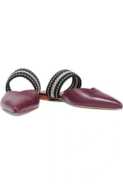 Shop Malone Souliers Woman + Roksanda Hannah Canvas-trimmed Leather Slippers Burgundy